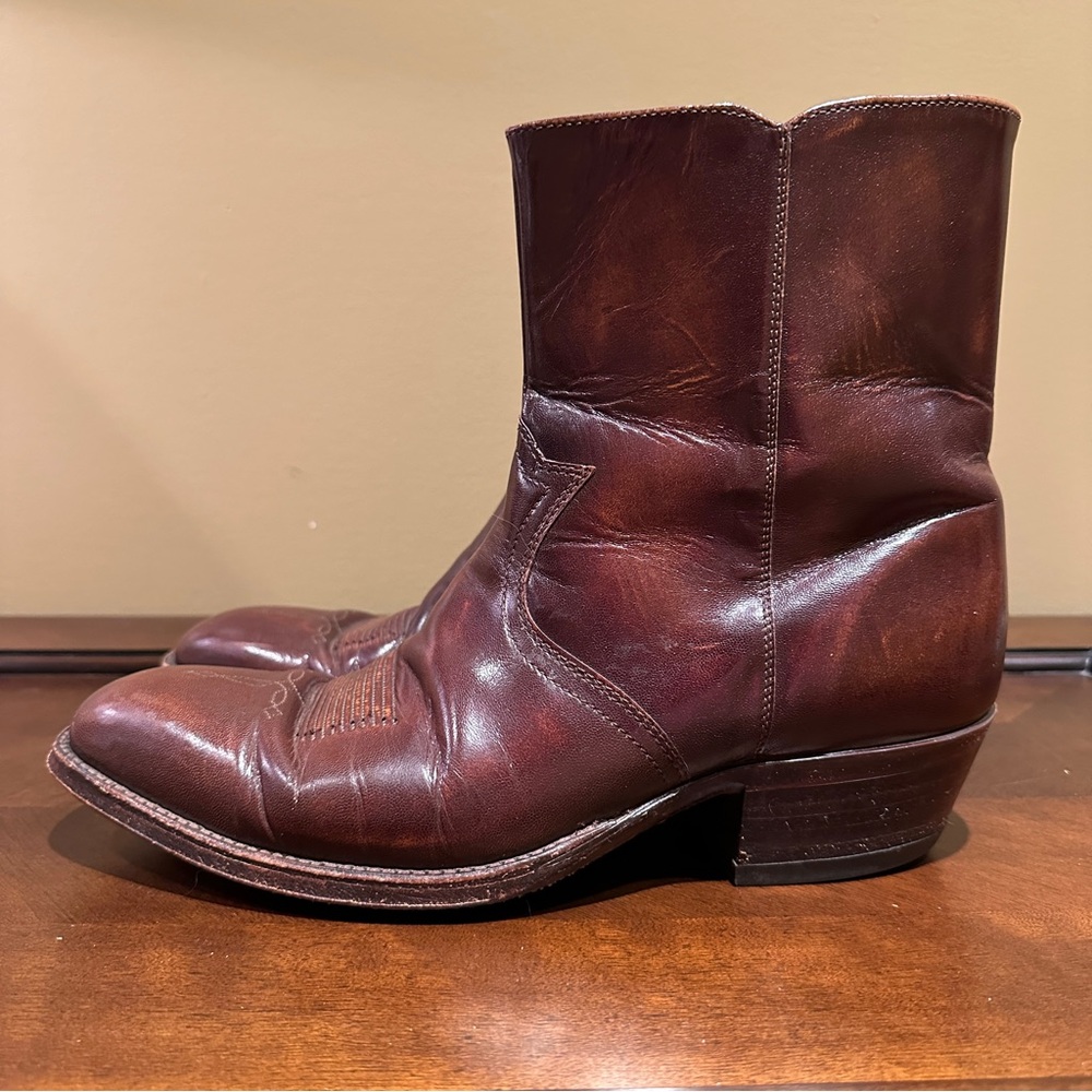 Dan Post Men's Brown Leather Zip Up Ankle Cowboy Boots, Size 10 B
